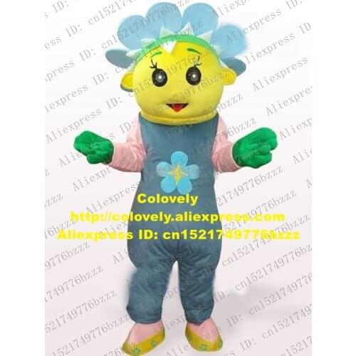 Sage Blue Princess Flower Feifei Mascot Costume Mascotte Adult Infanta Rani With Pink Coat Long Blue Pants No.683 Free Shipping