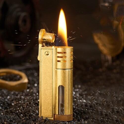 Creative Classic Kerosene Cigarettes Lighter.Transparent Visible Oil Bin.Press Ignition Retro Windproof Smoking FLINTS Gadgets