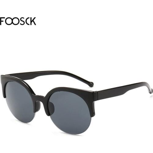 FOOSCK Half Frame Round Sunglasses Women Fashion Sunglasses Vintage Brand Design Eyewear UV400
