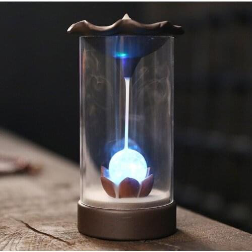 LED Ball Backflow Incense Burner Ceramic Acrylic Windproof Cover Furnace Aroma Tower Incense Home Ornament