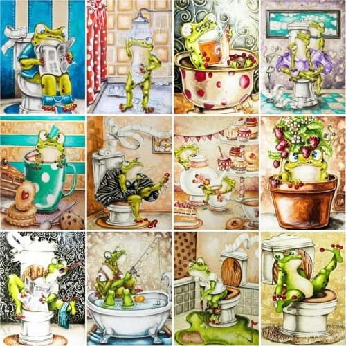 Huacan Diamond Painting Kit Frog Cartoon Mosaic Home Decor Embroidery Cross Stitch Animal Toilet Home Decor