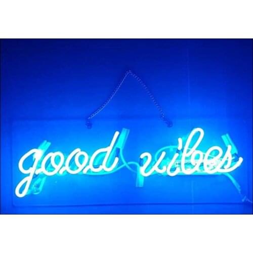 Neon Sign Good Vibes Glass Handmade Neon Wall Signs for Room Decor Home Bedroom Girls Pub Hotel Beach Cocktail Recreational Game