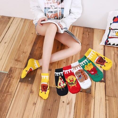 Cartoon Printed Socks Women Food Burgers Fries Pizza Korean Summer Thin Section Cute Funny Japanese Creative Shallow Short Socks