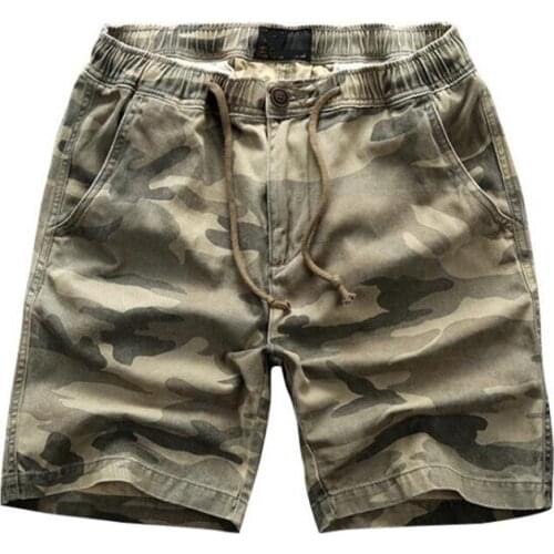 New Camouflage Mens Straight Shorts Casual Loose Camo Knee-length Mens Elastic Waist Cargo Shorts