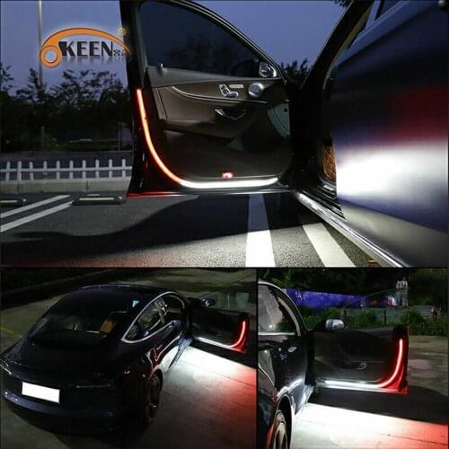 OKEEN Two Color 120cm Flexible Car LED Door Decorativelight Red open warning light white Pedal lighting led lights for car 12V