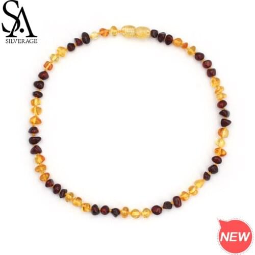 SA SILVERAGE Children Necklaces Gift for Baby Multicolor Chain Link Necklaces New Arrival 2020 Real Natural Amber Pendant