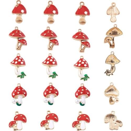 20pcs/box Alloy Enamel Mushroom Charms Pendants with Resin Pearl for Necklace Bracelet Earring DIY Jewelry Making Accessories