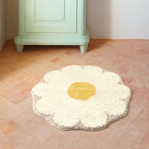 Fluffy Floral Bedroom Rug Bathroom Flocking Living Room Carpet Area Floor Pad Anti Slip Mat Doormat Aesthetic Home Decor D60cm