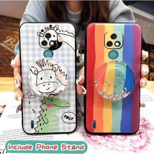 Cartoon Silicone Phone Case For MOTO E7 TPU foothold Fashion Design glisten Back Cover For Woman