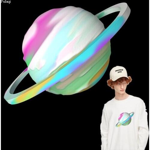 Pulaqi Moon Iron On Patches For Clothing Astronaut Patch Stripes Cartoon Space Thermal Stickers On Clothes For T-shirt Badge DIY