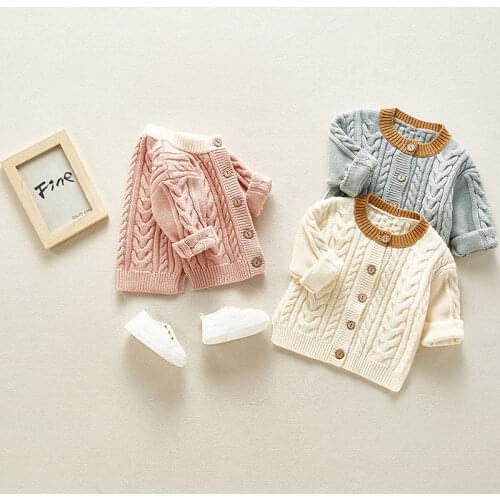 2020 Spring Newborn Baby Boys Girls Sweater Coats Brand Cotton Knit Solid Cardigan Button Jacket Boys Girls Infant Outwear Tops