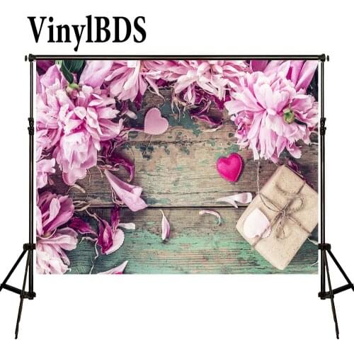 VinylBDS ValentineS Day Background Photography Backdrops Old Wooden Wall Backdrop Flower Background for Photocall Wedding