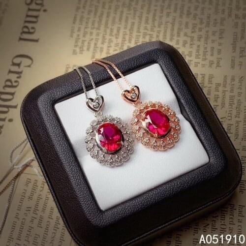 KJJEAXCMY boutique jewelry 925 sterling silver inlaid natural Red corundum female necklace pendant classic