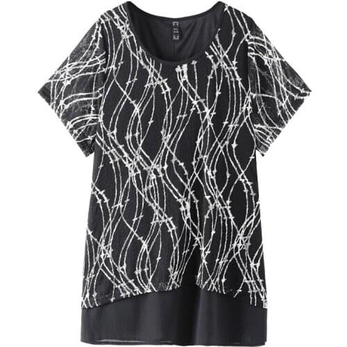 Plus Size 10XL 8XL 6XL 4XL Women Short Sleeves Summer T-shirts Femme Elegant Print Black Tops Ladies Slim T Shirts For Mujers