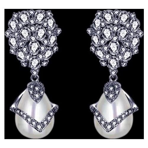 Noble White Gold Color Synthetic Pearl Earrings For Women Clear CZ Stones Cubic Zirconia Womens Trendy Drop Earrings LD102610