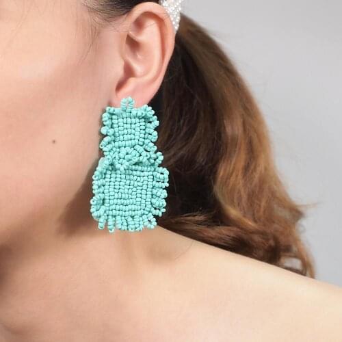 MANILAI Boho Handmade Beads Drop Earrings For Women Dangle Earrings Statement Big Bead Pendant Wedding Jewelry