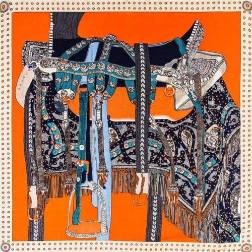 POBING Saddle Print Square Scarves Wraps Hijab Stain Silk Scarf Women Fashion Lady Headband Small Foulards Bandana 70cm*70cm