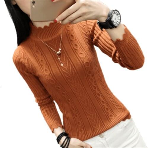 2018 Korean winter sweater female half turtleneck sleeve head bottoming Shirt Short slim slim knit thickened solid twist ZY3325