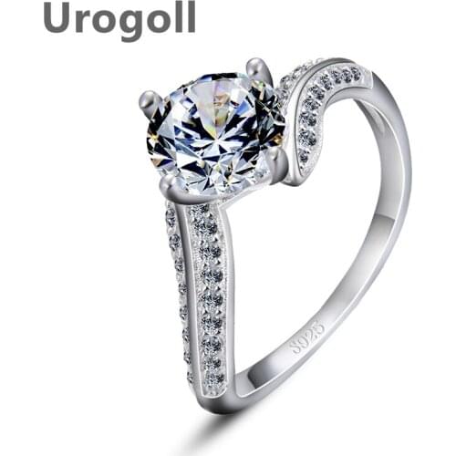 Fashion Women Pure 925 Sterling Silver Ring Rhinestone Jewelry Rings Shining Cubic Zirconia Bridal Wedding Finger Rings
