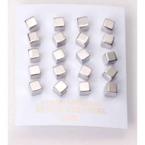 10 Pairs Smooth Gold Silver Color Colorful Rose Gold Square Earrings Stainless Steel Women/Men Punk Ear Stud For Gift Jewelry