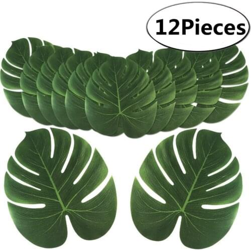 12 Pcs Big Artificial Tropical Palm Leaves Silk Leaf For Hawaiian Luau Theme Party Decor Wedding Birthday Home Table Decoration