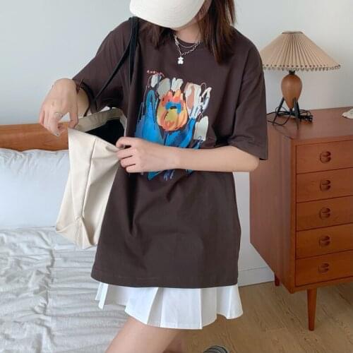2021 Summer Kawaii Fllower Graphic Sweet Girly Style Womans Short-Sleeved t-Shirt Cool Casual Korean Style Best Friend Clothes