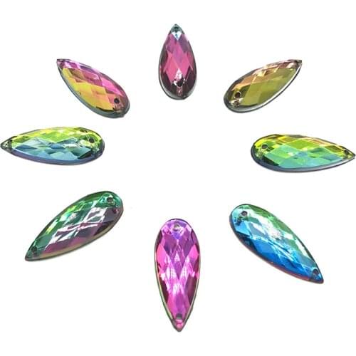 30pcs 8x22mm Sewing Crystal AB Flatback Rhinestone 2 Hole Sew On Crystals Stone Acrylic Strass For DIY Clothes Crafts Decoration