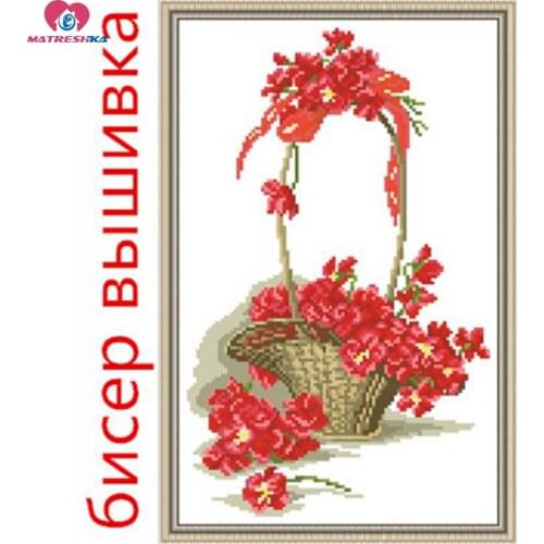 3D Accurate printing beads embroidery Red Flower basket beadwork home decor crafts needlework craft home decoration new f12