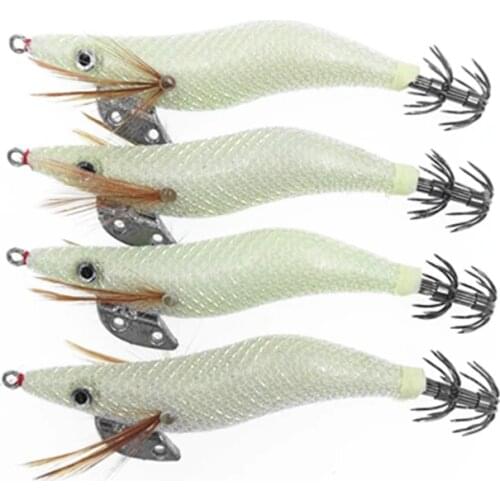 4Pcs Luminous Shrimp Squid 10cm 11g Squid Jigs Hook For Octopus Cuttlefish Fishing Tackle Dawn Fishing Lures