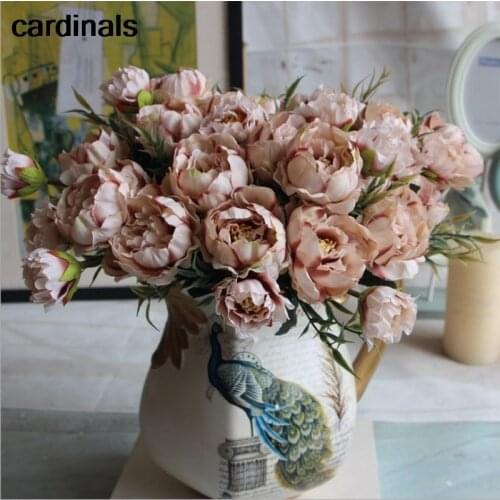 5 Bouquet/8 Heads Pretty Peony European style Wedding Mini Rose Artificial Silk Flower bouquet Flores Bride Home Decoration