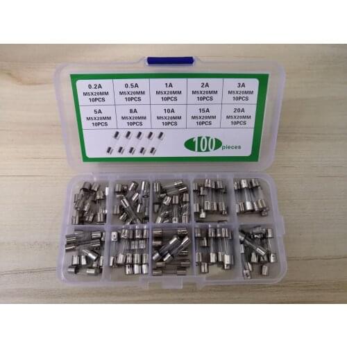 Free Ship 10kinds * 10pcs=100pcs 5x20mm Fuse 20A 15A 10A 8A 5A 3A 2A 1A 0.5A 0.2A box kit safety blown fuze Assorted pack