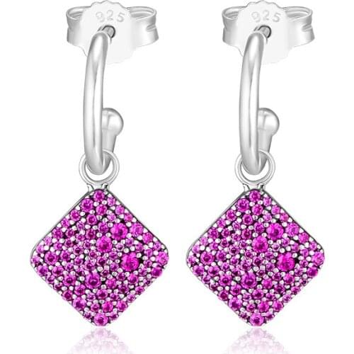 CKK 925 Sterling Silver Square Timeless Dangle Earrings for Women Crystal Earings Fashion Jewelry Brincos