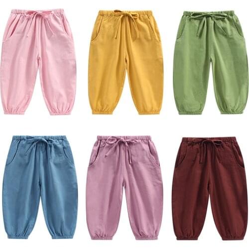 Kids Clothes Spring New Arrival Baby Boys And Girls Casual Candy Color Pure Cotton Boys Trousers Kids Drawstring Pockets Pants