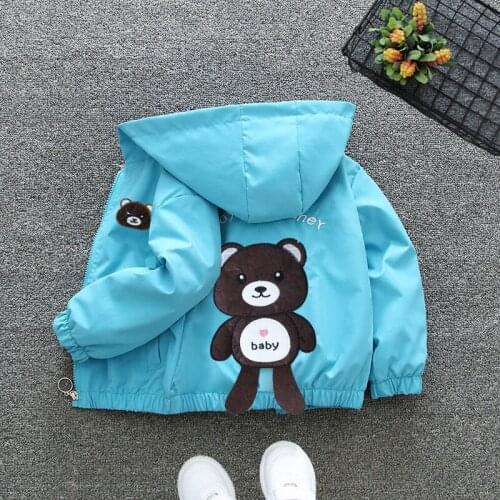 1-6Y Cartoon Baby Boys Jacket Cartoon Bear Spring Hooded Coat Zipper Fashion Girls Windbreaker Autumn BabyOuterwear Kid Clothes