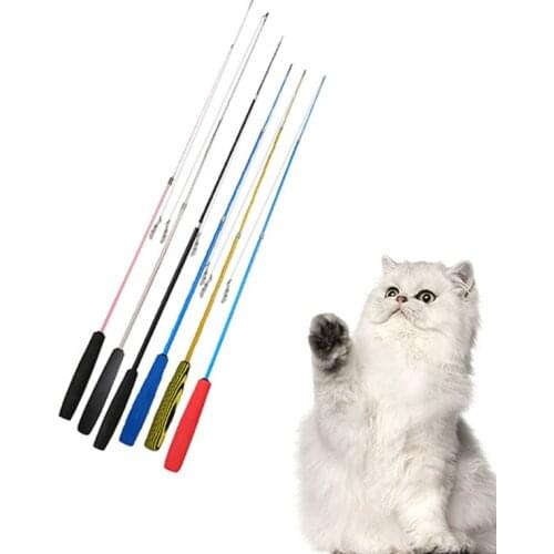 Interactive Cat Teaser Wand Pet Three-section Telescopic Funny Cat Stick Black Handle Powder Stick Pet Training Toy for Kitten S