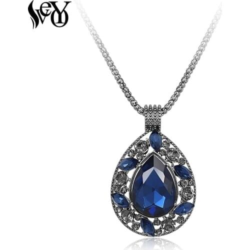 VEYO Classic Luxury Crystal Waterdrop Necklace Pendants for Woman Long Chain Necklace Zinc Alloy High Quality