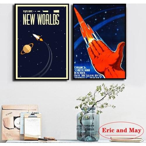 Space Vintage Soviet Posters And Prints Canvas Painting Wall Pictures For Living Room Nordic Decoration Home Decor Affiche