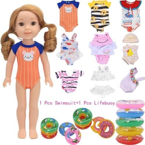 Doll Swimsuit (Give 1 lifebuoy randomly!) For 14.5 Inch Wellie Wishers 32 cm Paola Reina 12-14 Inch Doll,Christmas Gift
