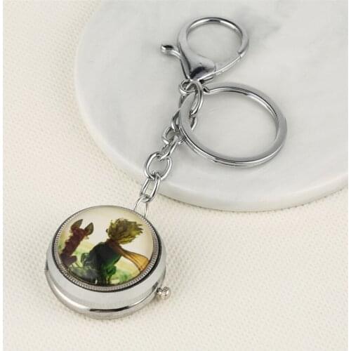 Rotating Cover Quartz Pocket Watches with Silver Keyring Cool Pendant Clock for Men Women Kids