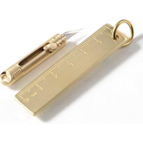 Brass Mini Pocket Knife Retractable Cutter Outdoor Portable Utility Knife High Hardness Stainless Steel EDC Pocket Knife Ruler