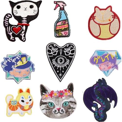Cute Floral Flower Cat Patches Kawaii Eyes Animal Babys Clothing Patches Backpack Decoration Small Applique Small Iron on Patch