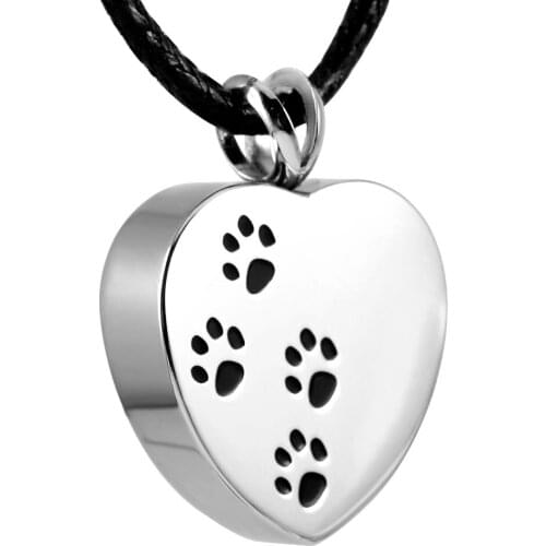 MJD8004 Four Paws Heart Urn Pendant Memorial Pendant Stainless Steel Cremation Jewelry for Ashes
