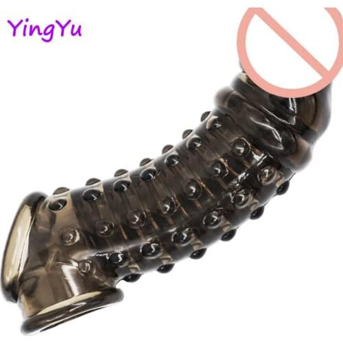 Soft Penis Extender Condom Men Cock Sleeve Ring On Penis Reusable Condoms Spines Sex Studded Enlargement Sex Toys For Male