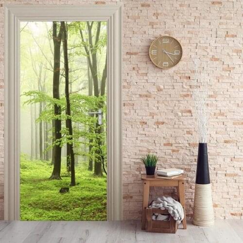 Door Mural Forest Trees Door Sticker Wallpaper 3d mural Wall Print Decal Wall Deco Photo self adhesive door wrap