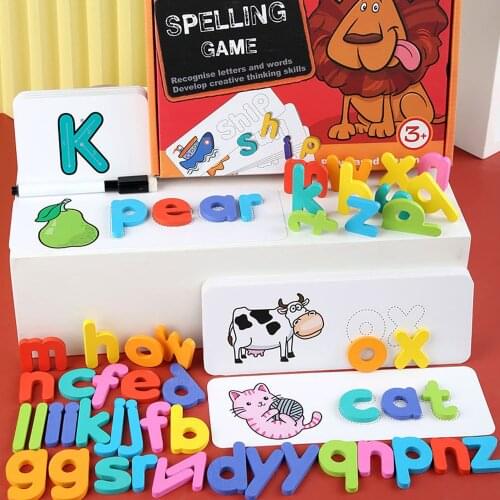 Spelling Learning Writing Toys Wooden Alphabet Flash Cards Matching Letters Puzzle Games Montessori Preschool Educational Toys
