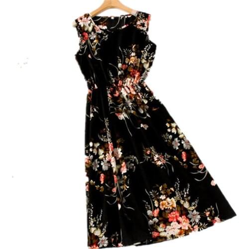 Womens Hedging Dress Women Sexy Fashion Large Size Summer Round neck Floral Print Boho Mid-length Sleeveless Dresses Vestidos