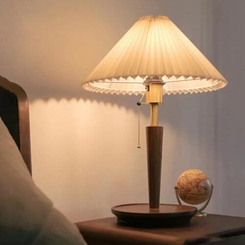 Pleated desk light Nordic table lamps Medieval Bedroom lamp Living Room college dorm desk Decor study lamp Wood baseus lights
