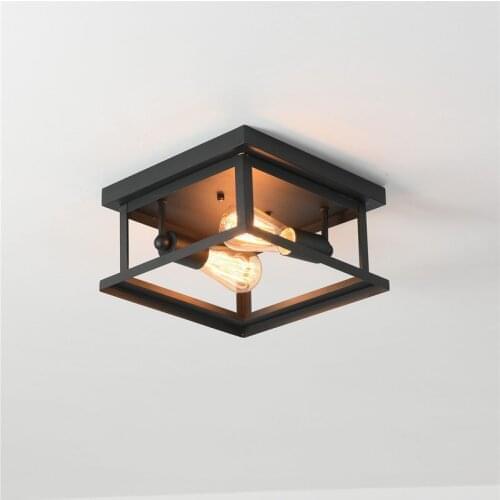 Retro Wrought Iron Square Ceiling Lamp Farmhouse Ceiling Light Bedroom Kitchen Dining Room Lighting Black Cage Lamps