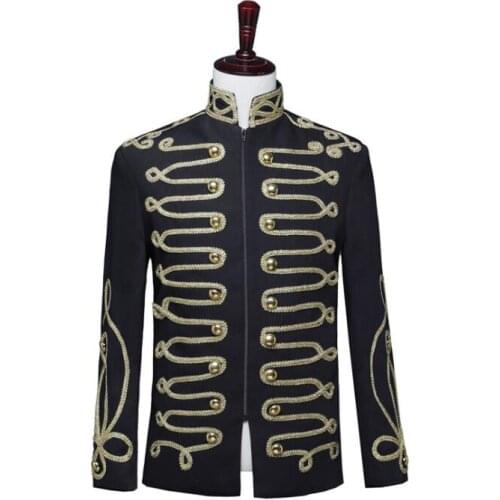 Multiple buckle blazer men suits designs black gold-plated zipper palace jacket mens stage singers clothes dress masculino homme
