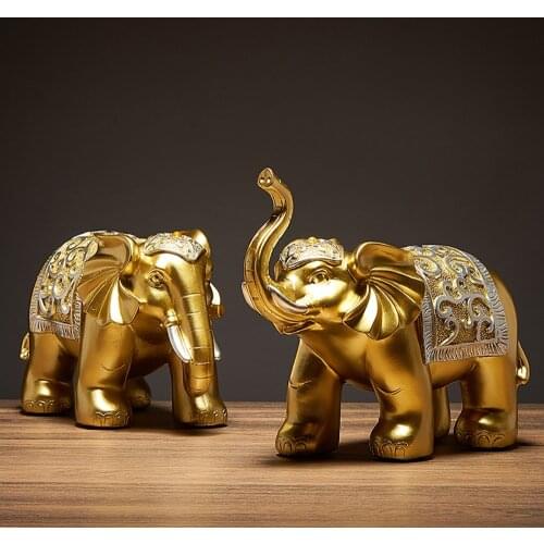 2 golden elephant statues home decoration accessories living room office lucky feng shui elegant elephant crafts sculpture